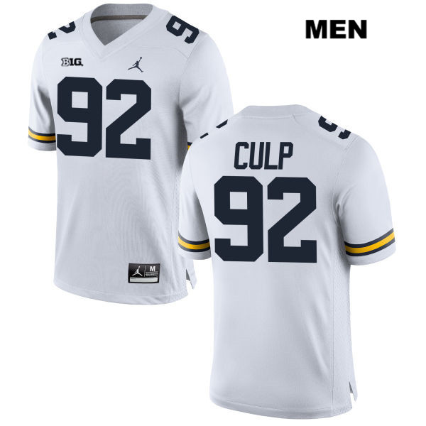 Men's NCAA Michigan Wolverines Adam Culp #92 White Jordan Brand Authentic Stitched Football College Jersey HW25G32II